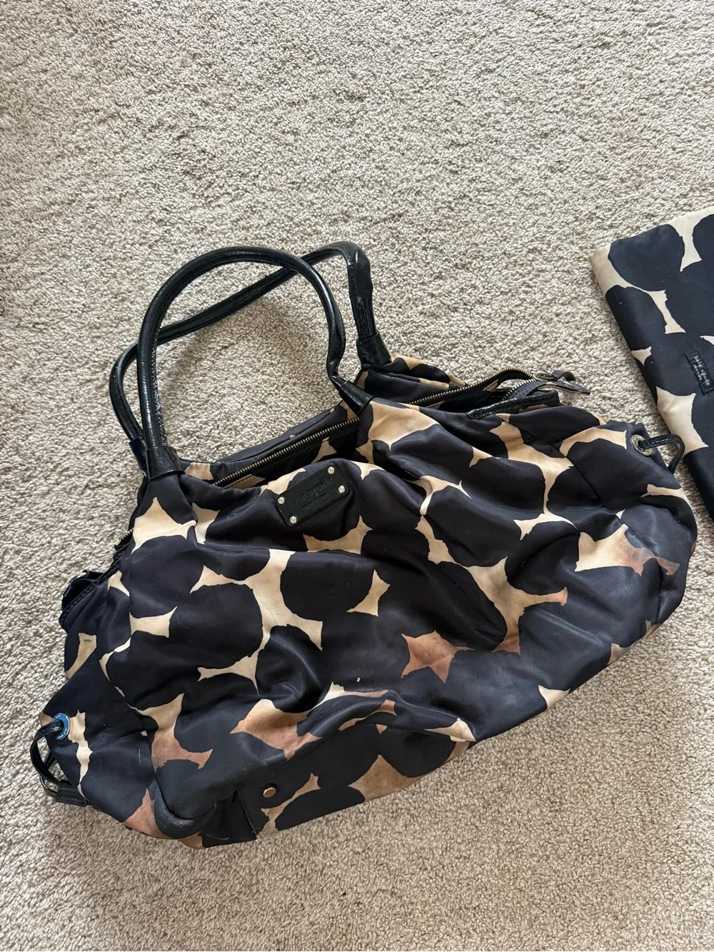 Kate Spade Black and Taupe Patterned Diaper Bag + Diaper Pad